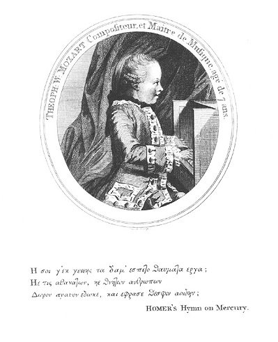 Portrait of Mozart by Thomas Cook published in Barrington’s Miscellanies (London, 1781)