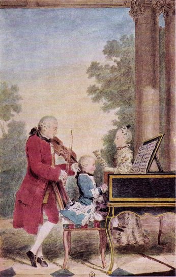 Louis Carogis Carmontelle, Leopold Mozart with Wolfgang and Anna Maria, 1763-4 (Paris, Musee Carnavalet)