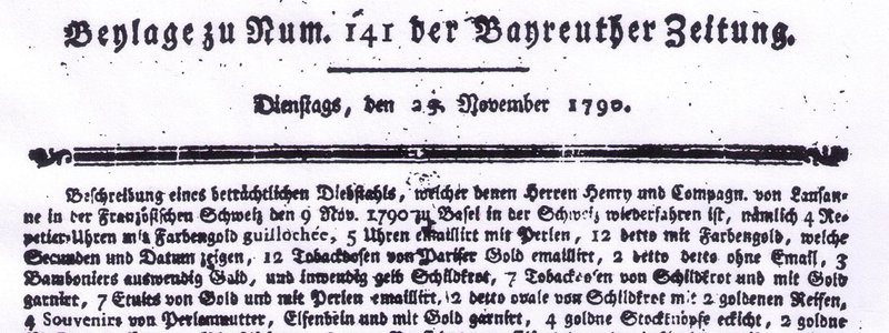 Baÿreuther Zeitung, 23 November 1790. n.p.