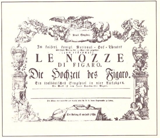 Playbill for the first performance of Le nozze di Figaro at the Burgtheatre, 1 May 1786