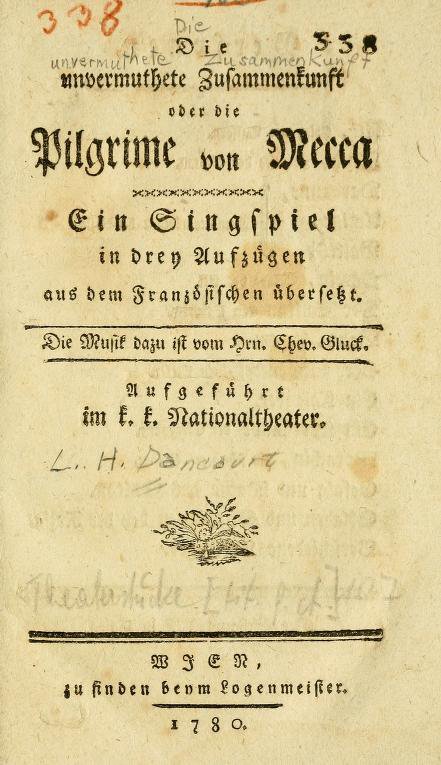 Gluck, Die Pilgrime von Mecca, title page of the libretto, Vienna 1780.jpg