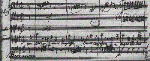 W. A. Mozart, Mitridate nr. 16, autograph score (string and vocal parts only), Italy 1770 (Paris, Bibliotheque nationale)